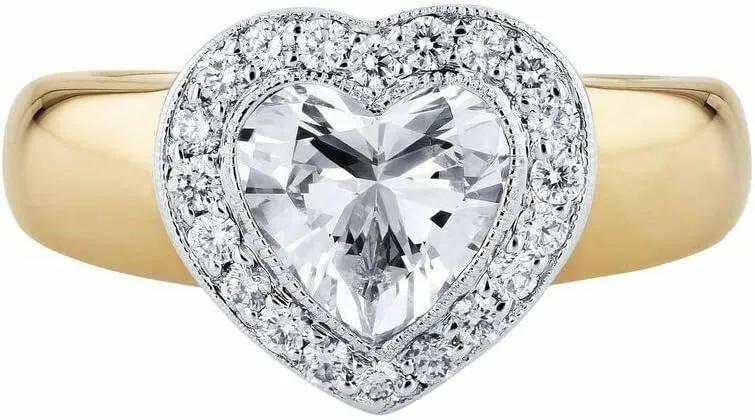 BeBold 2.4ct Heart Cut Simulated Diamond CZ Engagement Ring for Women Halo Heart Shaped Sterling Silver Dual Tone Plated