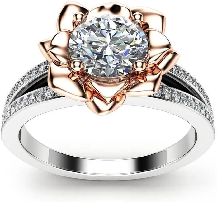 BeBold 2.6ct Round Cut Simulated Diamond CZ Engagement Ring for Women Sterling Silver Dual Tone Plated Floral Split Shank
