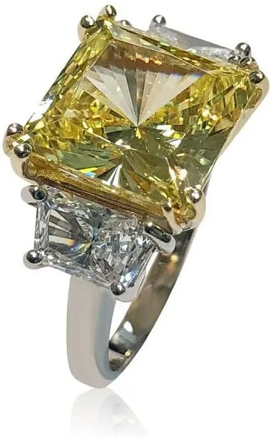BeBold 2ct Princess Cut Created Yellow Sapphire 3 Stone Engagement Ring for Women Sterling Silver Dual Tone Plated