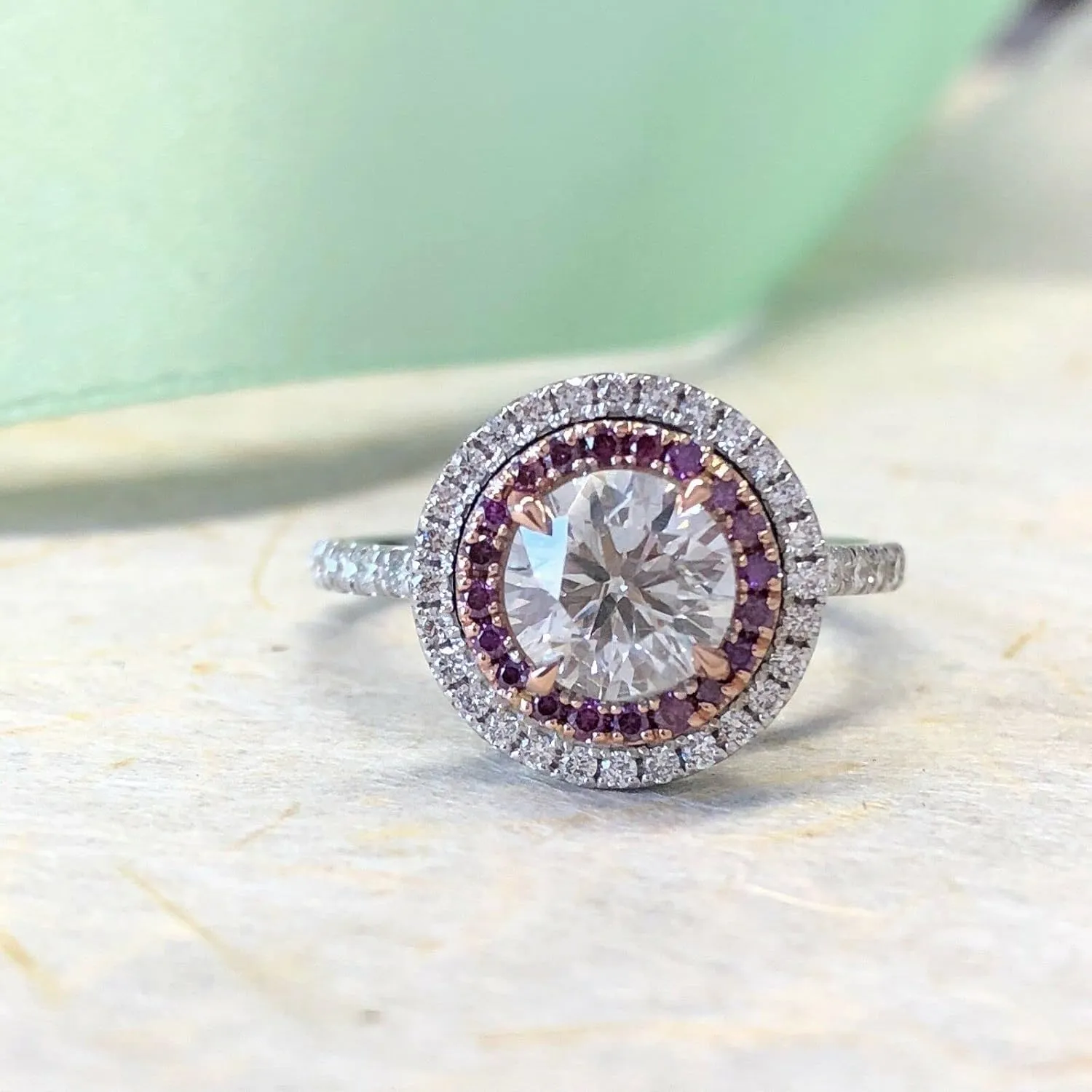 BeBold 2ct Round Cut Simulated Diamond CZ Created Amethyst Double Halo Engagement Ring for Women Sterling Silver Dual Tone Plated