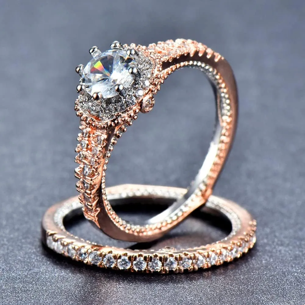 BeBold 2ct Round Cut Simulated Diamond CZ Engagement Ring for Women Sterling Silver Dual Tone Plated Milgrain Bridal Set