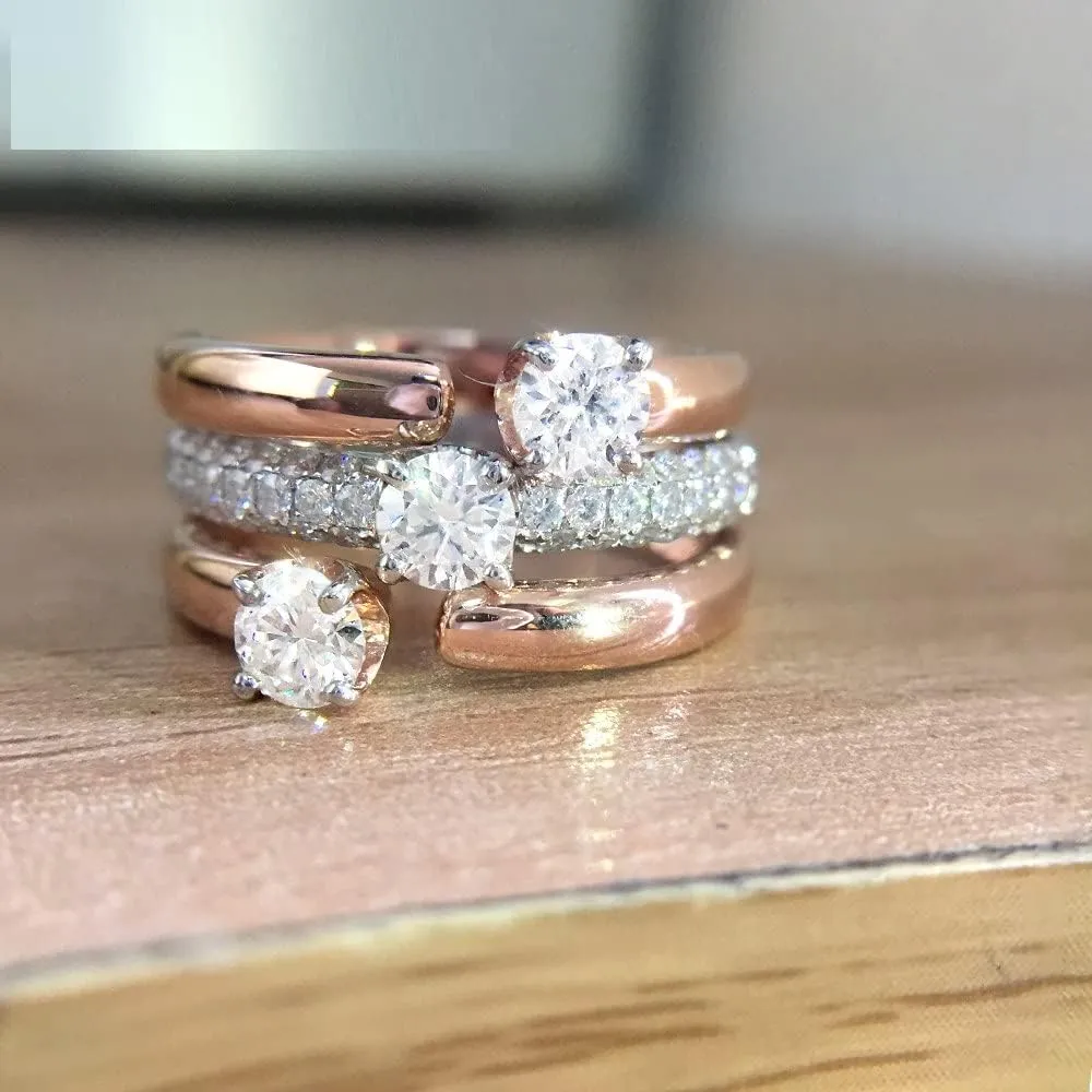 BeBold 2ct Round Cut Simulated Diamond CZ Engagement Ring for Women Sterling Silver Dual Tone Plated Trio Set for Women