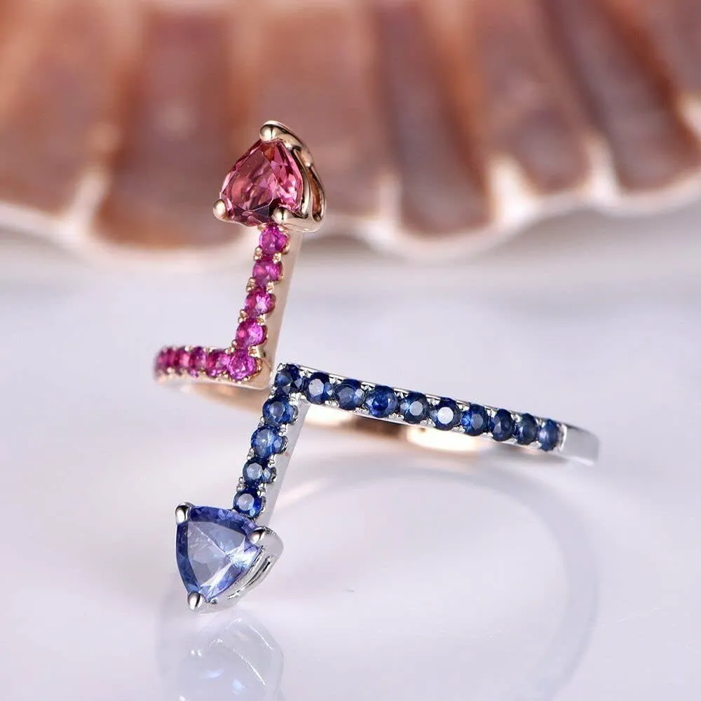 BeBold 2ct Trillion Blue Created Tanzanite Unique Design Engagement Ring for Women Sterling Silver Dual Tone Plated