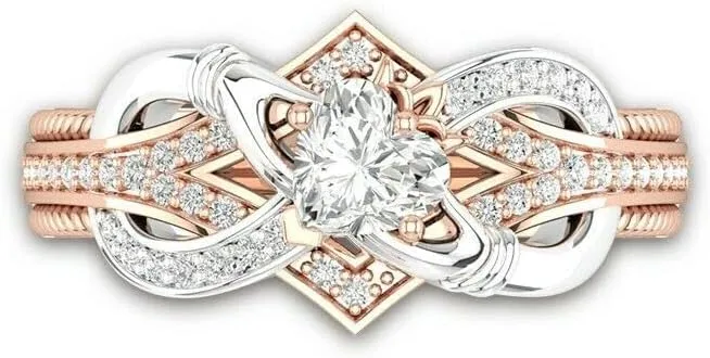 BeBold 3.5ct Heart Simulated Diamond CZ InPlatedity Claddagh Engagement Ring for Women Sterling Silver Dual Tone Rhodium Plated