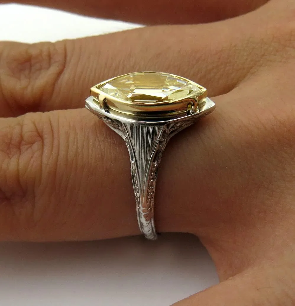 BeBold 3Ct Marquise Cut Created Yellow Sapphire Vintage Inspired Solitaire Ring Sterling Silver Dual Tone Rhodium Plated
