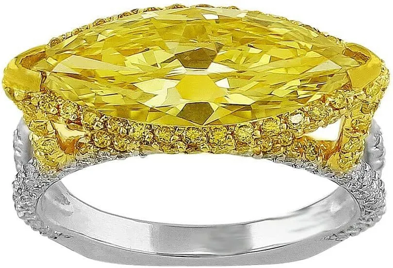 BeBold 6Ct Marquise Cut Created Yellow Sapphire Queens Cocktail Ring Sterling Silver Dual Tone Rhodium Plated
