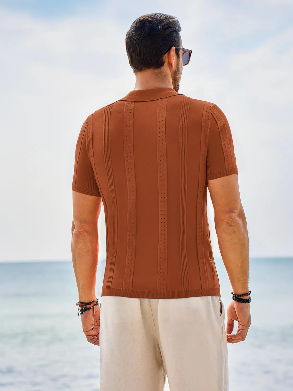 Beotyshow Mens Polo Shirts Short Sleeve Textured Knit Shirt Summer Casual Shirts M-XXL
