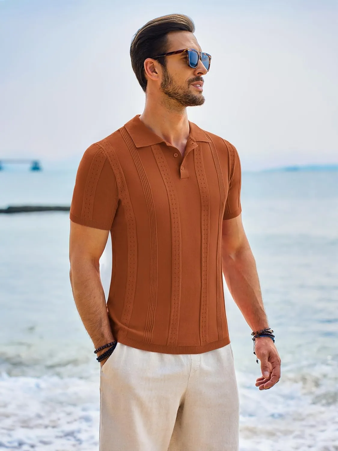 Beotyshow Mens Polo Shirts Short Sleeve Textured Knit Shirt Summer Casual Shirts M-XXL
