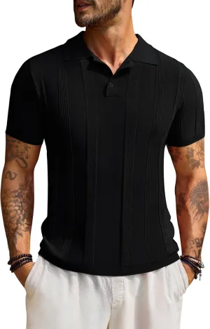 Beotyshow Mens Polo Shirts Short Sleeve Textured Knit Shirt Summer Casual Shirts M-XXL