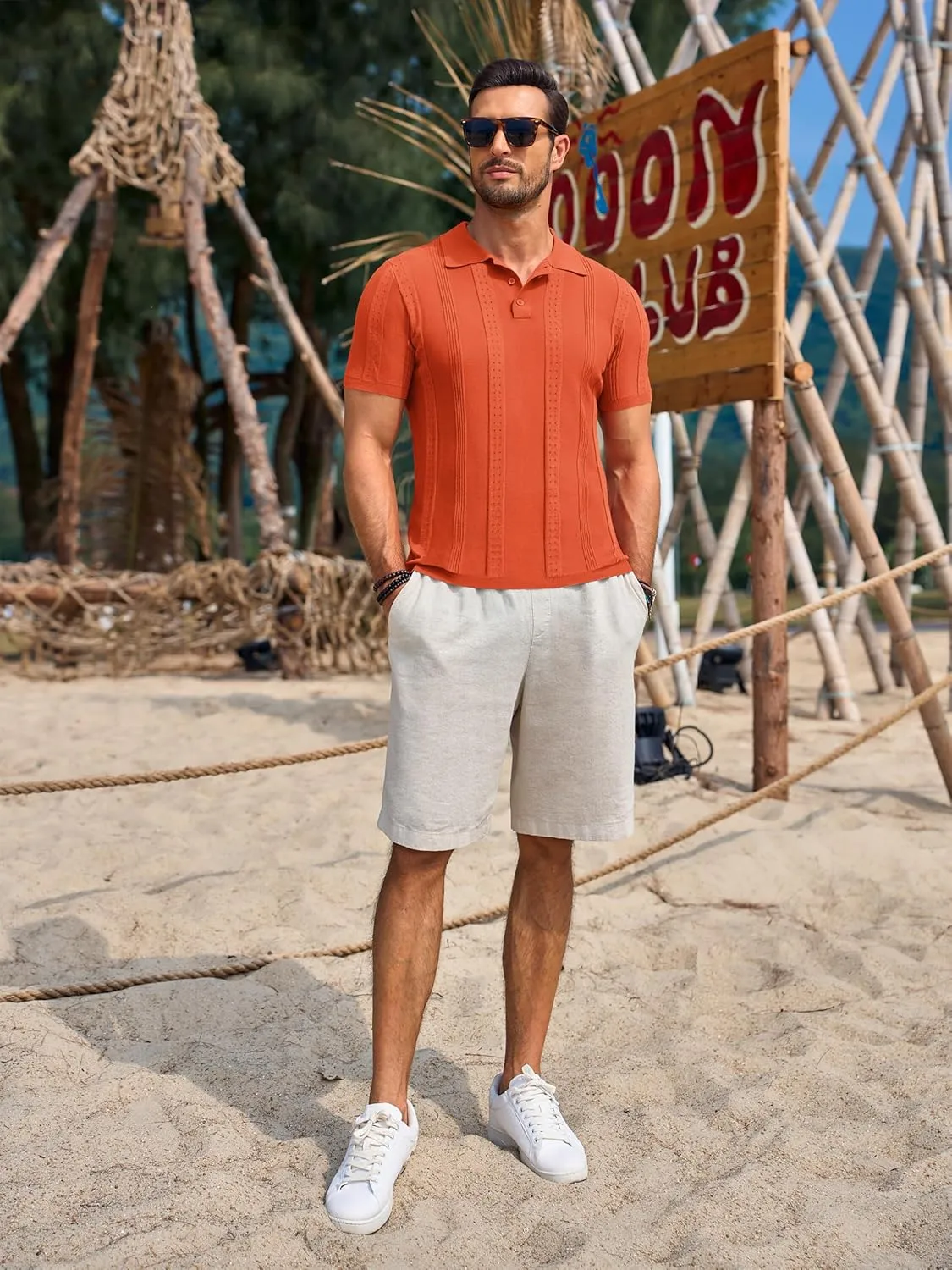 Beotyshow Mens Polo Shirts Short Sleeve Textured Knit Shirt Summer Casual Shirts M-XXL