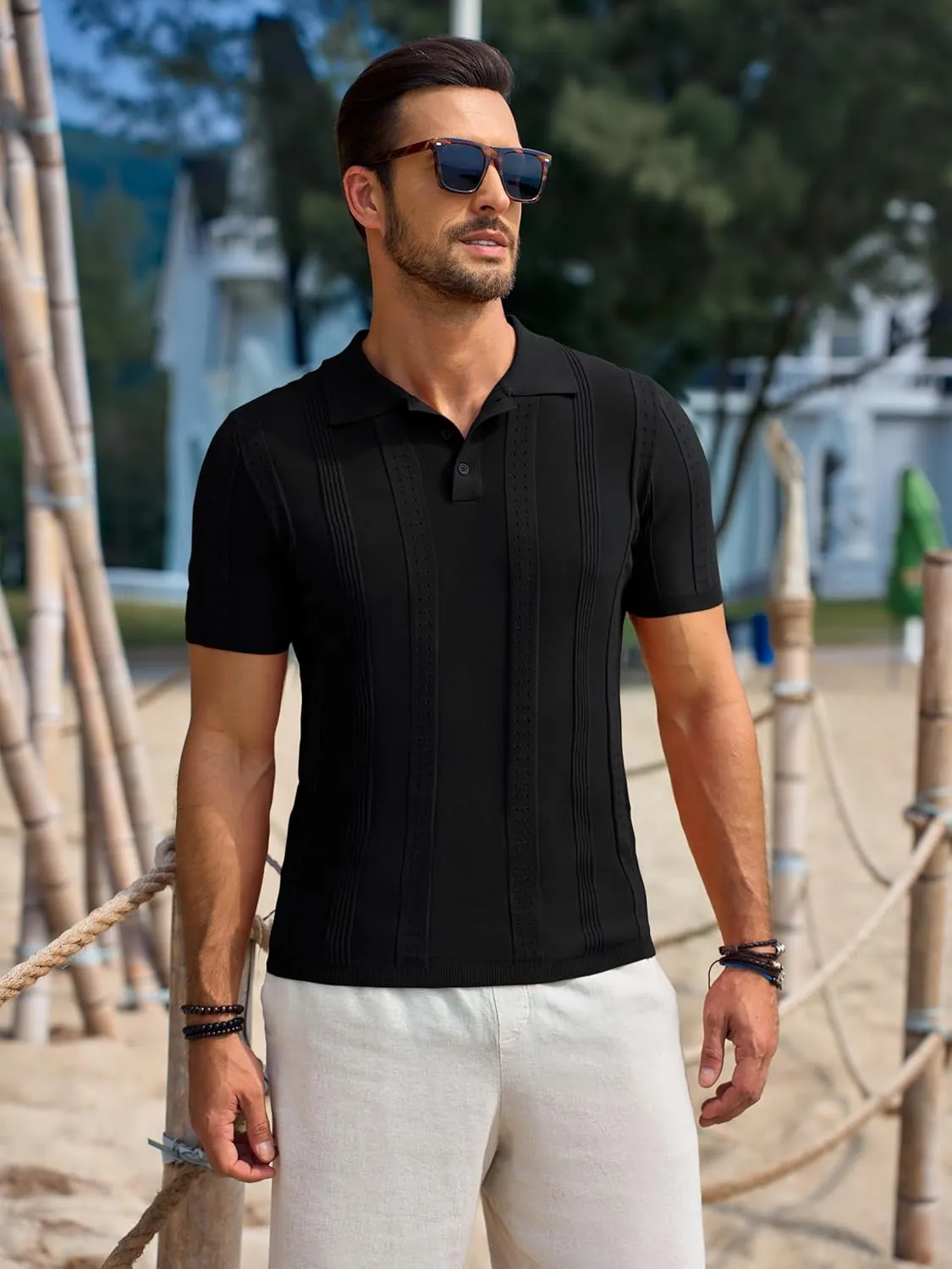 Beotyshow Mens Polo Shirts Short Sleeve Textured Knit Shirt Summer Casual Shirts M-XXL