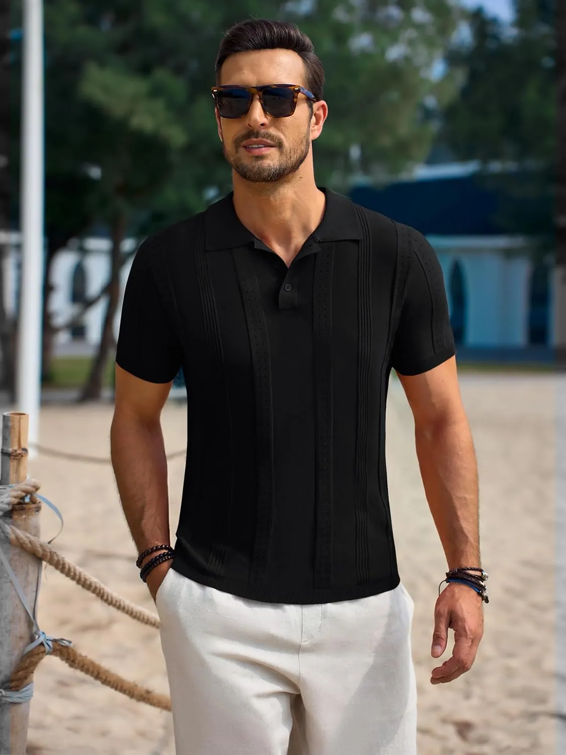 Beotyshow Mens Polo Shirts Short Sleeve Textured Knit Shirt Summer Casual Shirts M-XXL