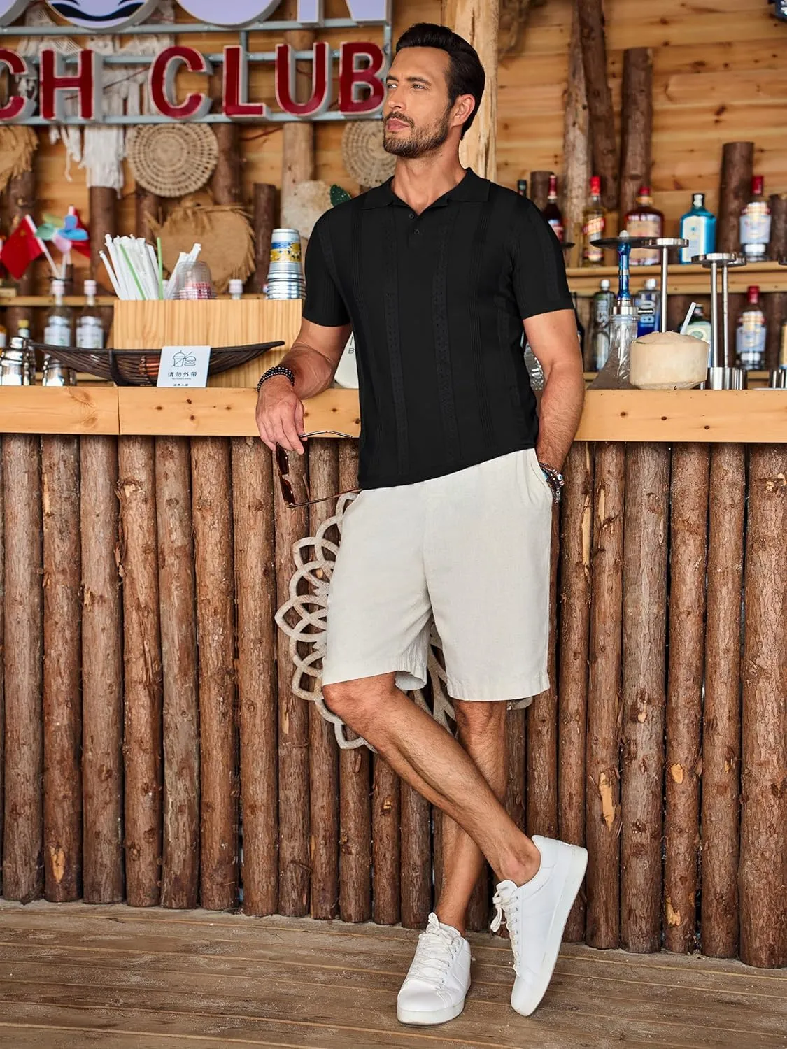 Beotyshow Mens Polo Shirts Short Sleeve Textured Knit Shirt Summer Casual Shirts M-XXL