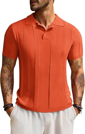 Beotyshow Mens Polo Shirts Short Sleeve Textured Knit Shirt Summer Casual Shirts M-XXL