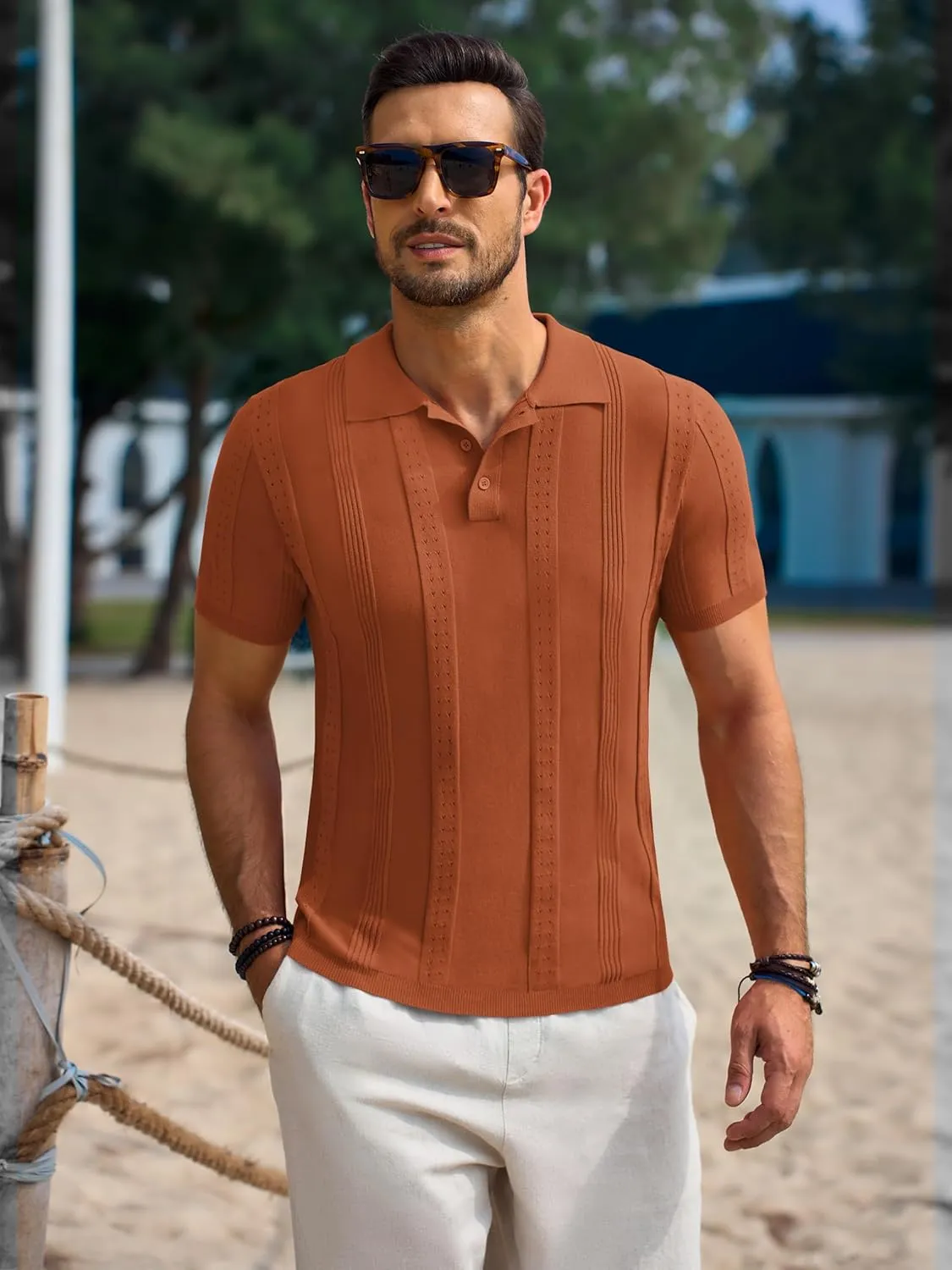 Beotyshow Mens Polo Shirts Short Sleeve Textured Knit Shirt Summer Casual Shirts M-XXL