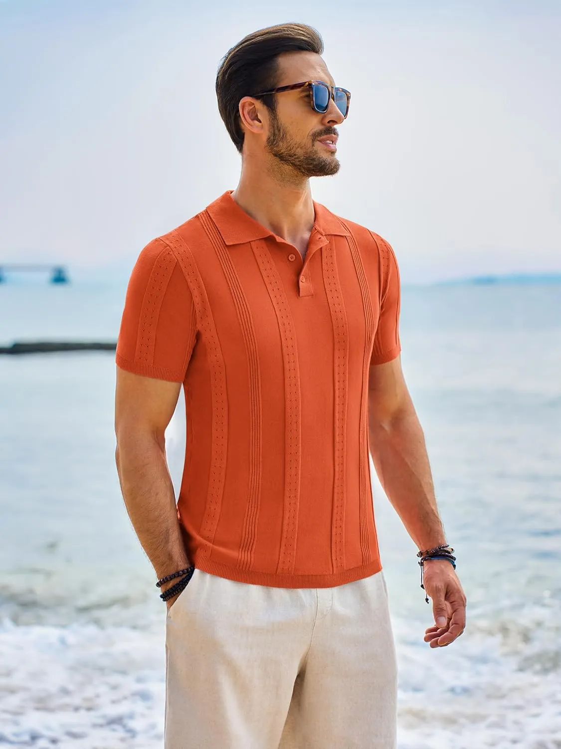 Beotyshow Mens Polo Shirts Short Sleeve Textured Knit Shirt Summer Casual Shirts M-XXL