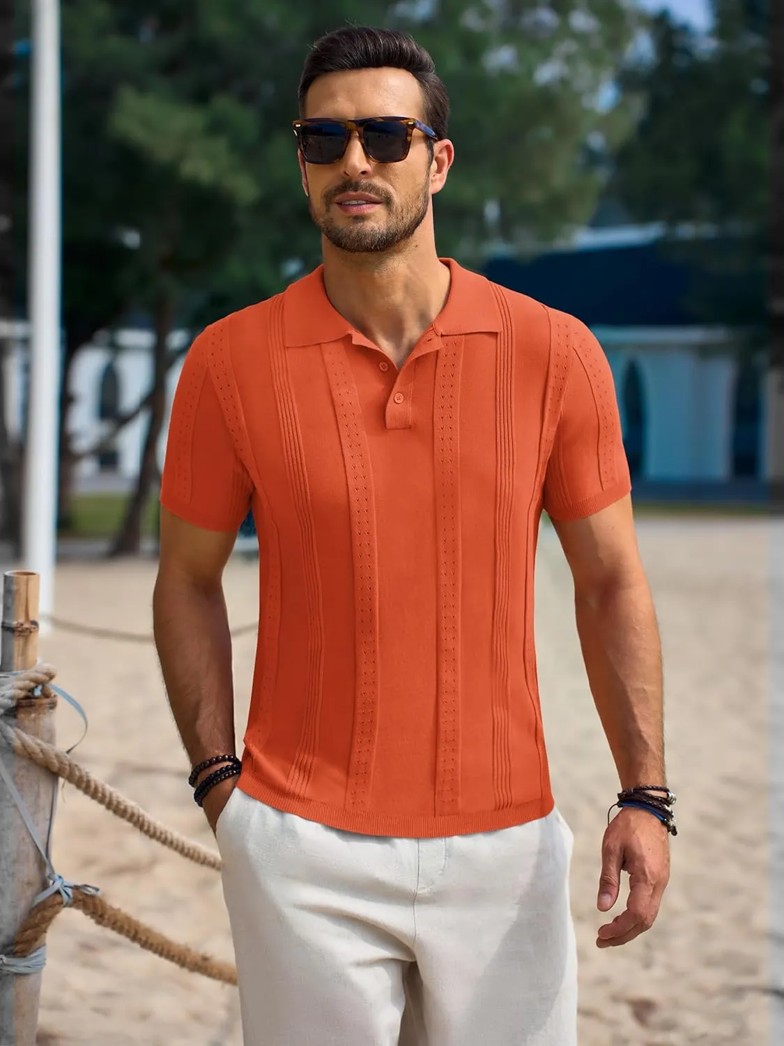 Beotyshow Mens Polo Shirts Short Sleeve Textured Knit Shirt Summer Casual Shirts M-XXL