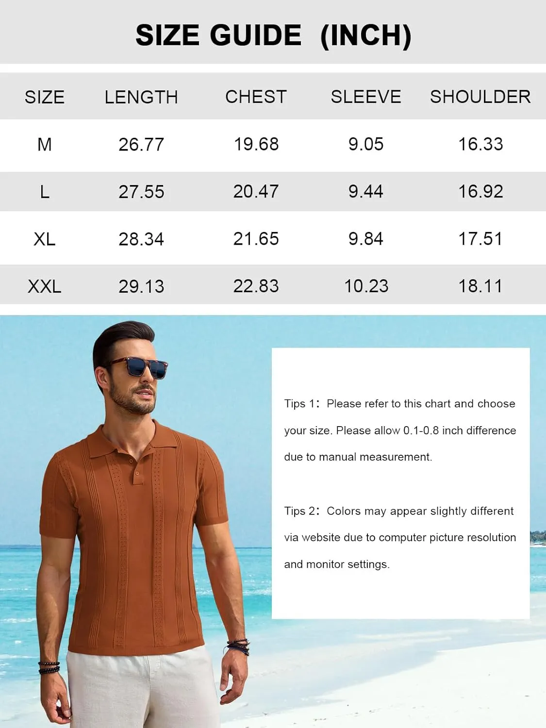 Beotyshow Mens Polo Shirts Short Sleeve Textured Knit Shirt Summer Casual Shirts M-XXL