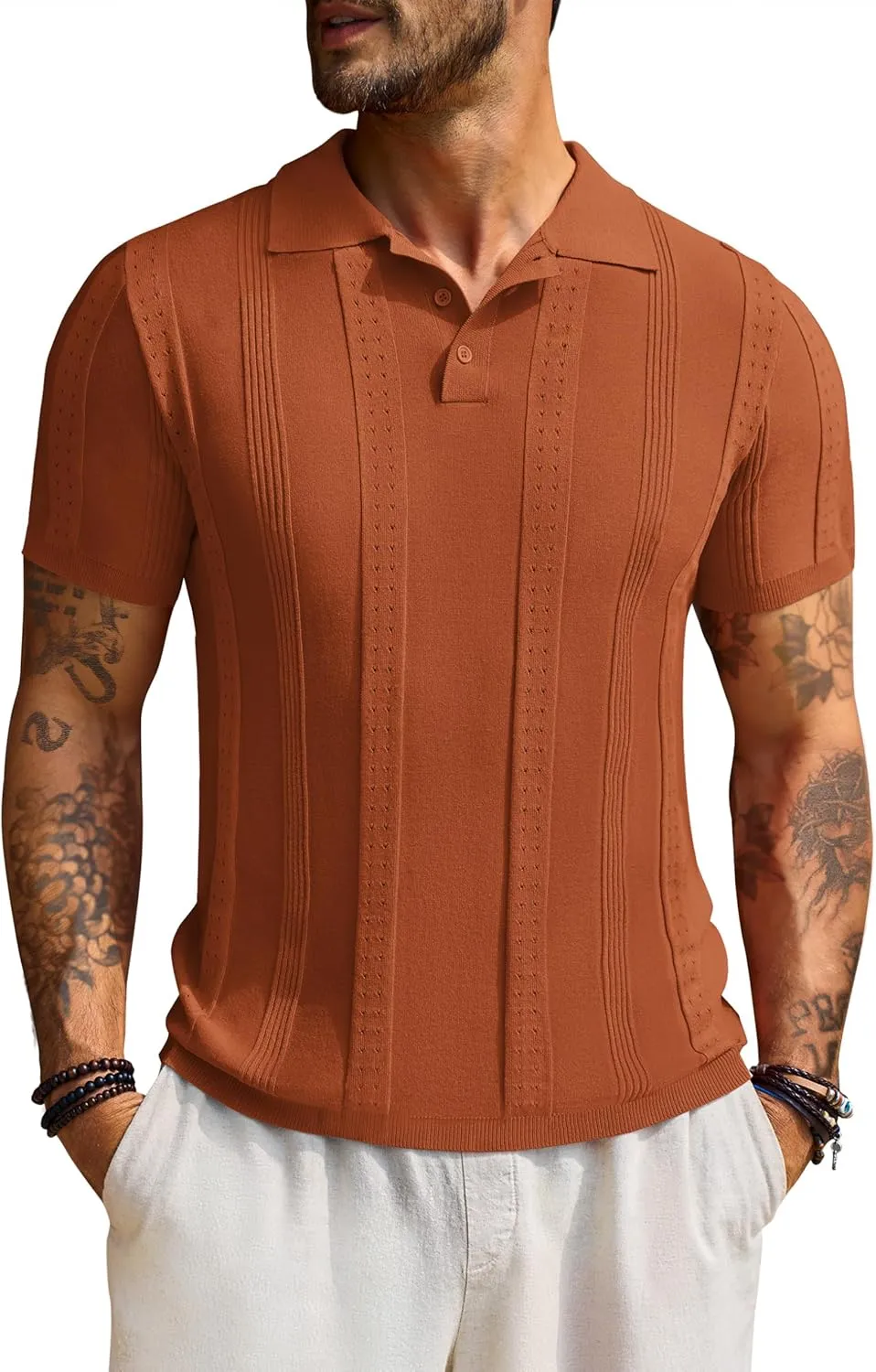 Beotyshow Mens Polo Shirts Short Sleeve Textured Knit Shirt Summer Casual Shirts M-XXL