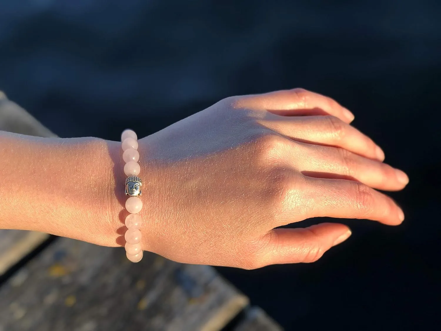 BERGERLIN - Buddha bracelet with genuine 8mm natural stone and lava stone pearls - Real natural stone bracelet - Certified Quality