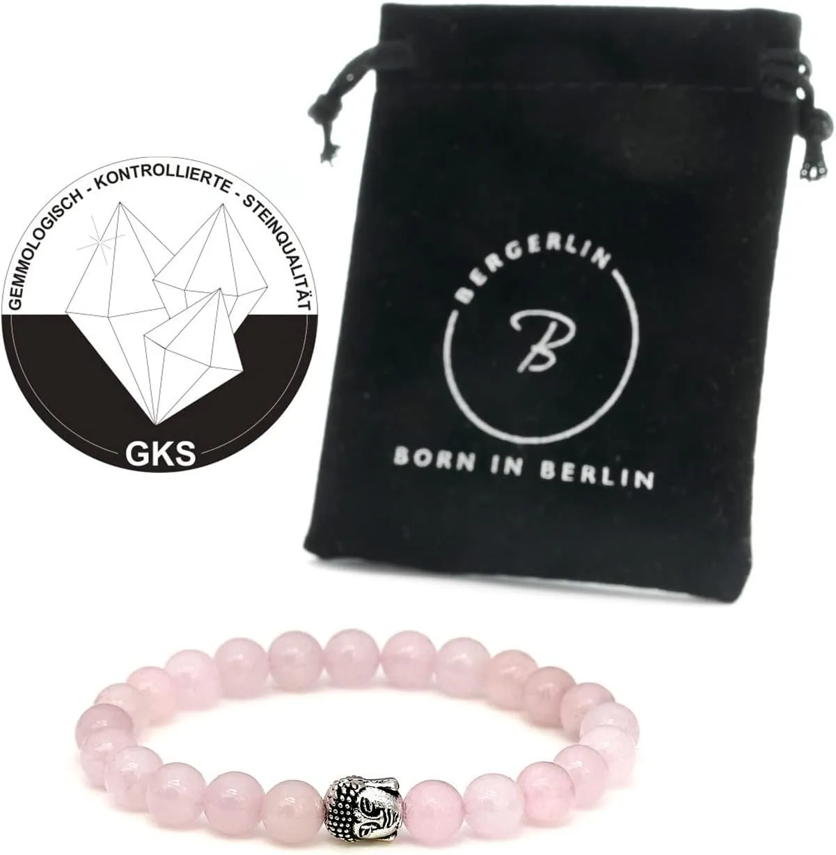 BERGERLIN - Buddha bracelet with genuine 8mm natural stone and lava stone pearls - Real natural stone bracelet - Certified Quality