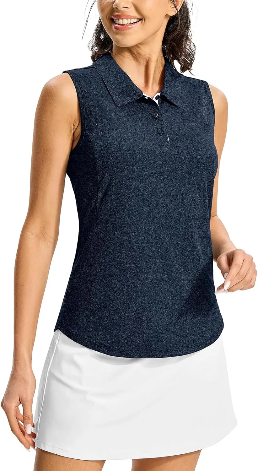 BGOWATU Women's Golf Shirts Sleeveless Polo Shirts Collared 3 Buttons Tennis Tank Tops UV Protection Quick Dry