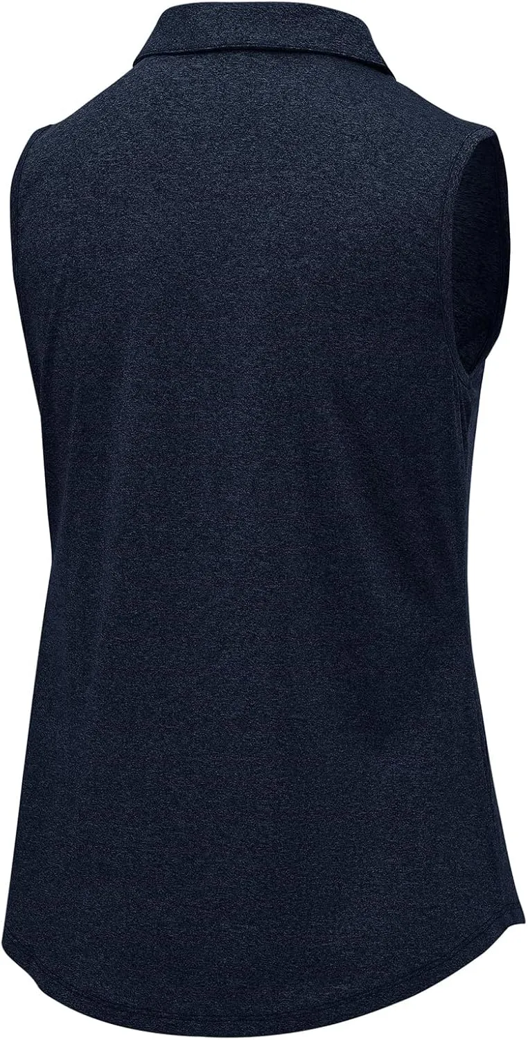 BGOWATU Women's Golf Shirts Sleeveless Polo Shirts Collared 3 Buttons Tennis Tank Tops UV Protection Quick Dry