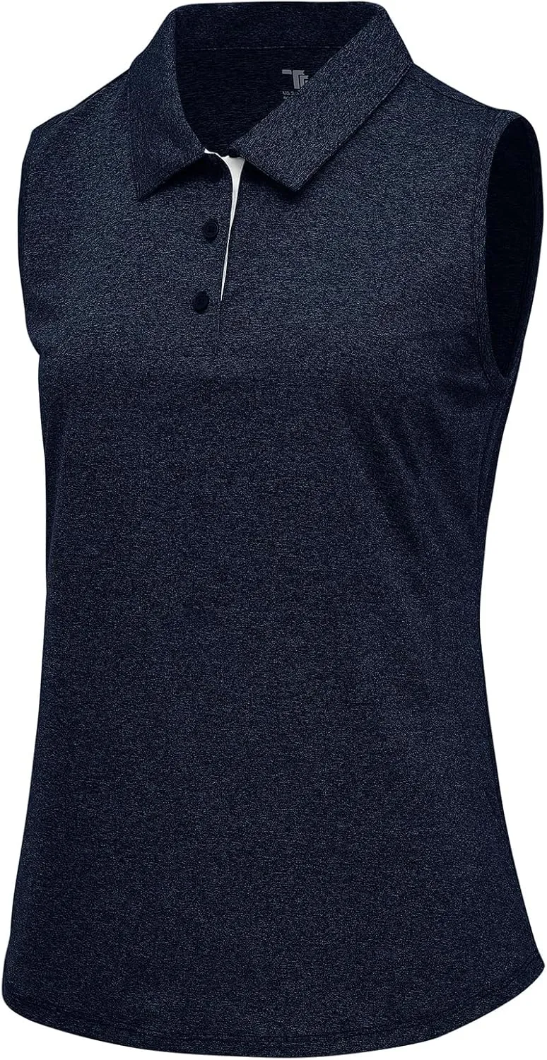 BGOWATU Women's Golf Shirts Sleeveless Polo Shirts Collared 3 Buttons Tennis Tank Tops UV Protection Quick Dry