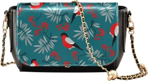 Birds and Berries Crossbody Bags for Women, Trendy Small Shoulder Bag, PU Leather Clutch Purse Underarm Handbag Satchel HandBag with Adjustable Metal Chain