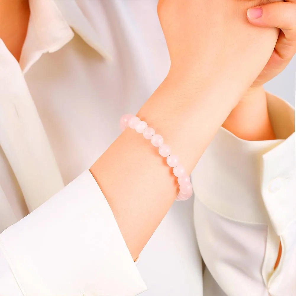 Birthday Gifts for Women - 925 Sterling Silver Real Rose Quartz Bracelet Healing Protection Good Luck Positive Energy Anxiety Relief Get Well Pink Crystals Jewelry