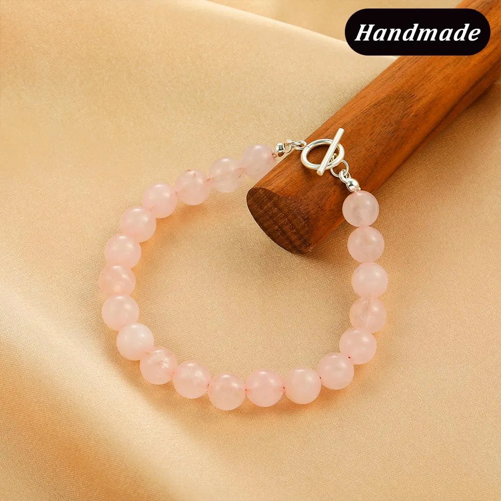Birthday Gifts for Women - 925 Sterling Silver Real Rose Quartz Bracelet Healing Protection Good Luck Positive Energy Anxiety Relief Get Well Pink Crystals Jewelry