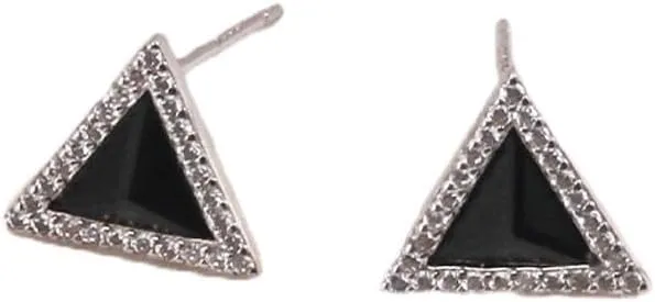 Black Natural zirconia stone Earrings Studs Triangle Earrings Sterling Silver Earrings Studs Geometric Earring studs Minimalist Earrings Handmade Earrings for Women Trendy