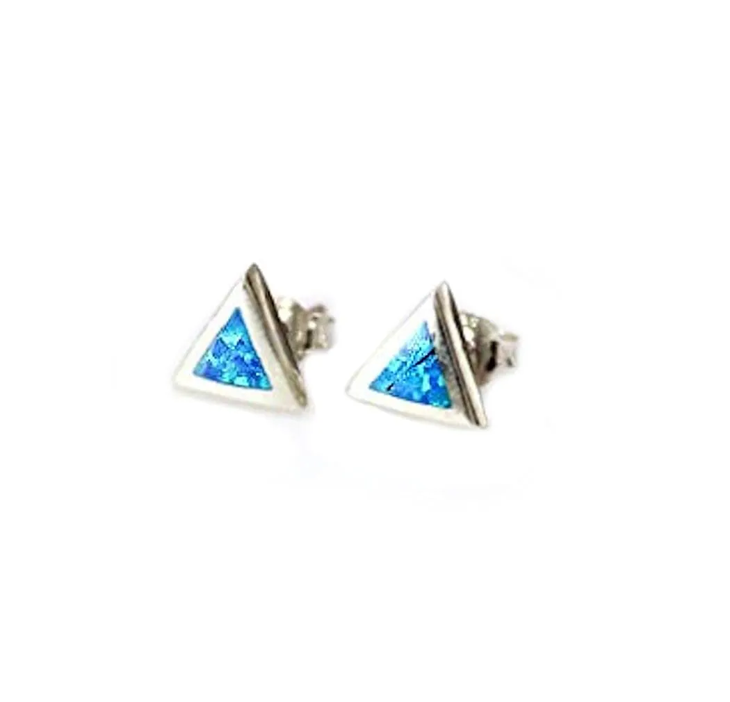 Blue Opal Stud Earrings Sterling Silver Triangle Studs Minimalist Earrings with Blue opal, Geometric Studs, Birthday Gift for her Geometric Stud Earrings Blue Opal Studs