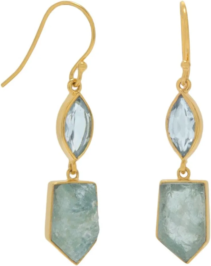 Blue Topaz and Aquamarine Dangle Earrings Gold-plated Sterling Silver