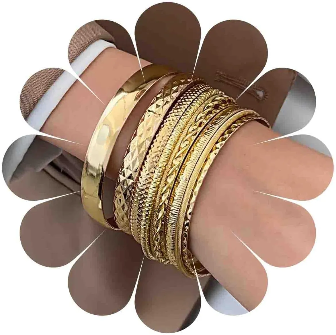 Boho Indian Multi Bangle Bracelet Sets Gold Layered Stacked Bangle Bracelet Multi Stackeble Textured Bangles Vintage Textured Round Bangle Jewelry for Women and Girls