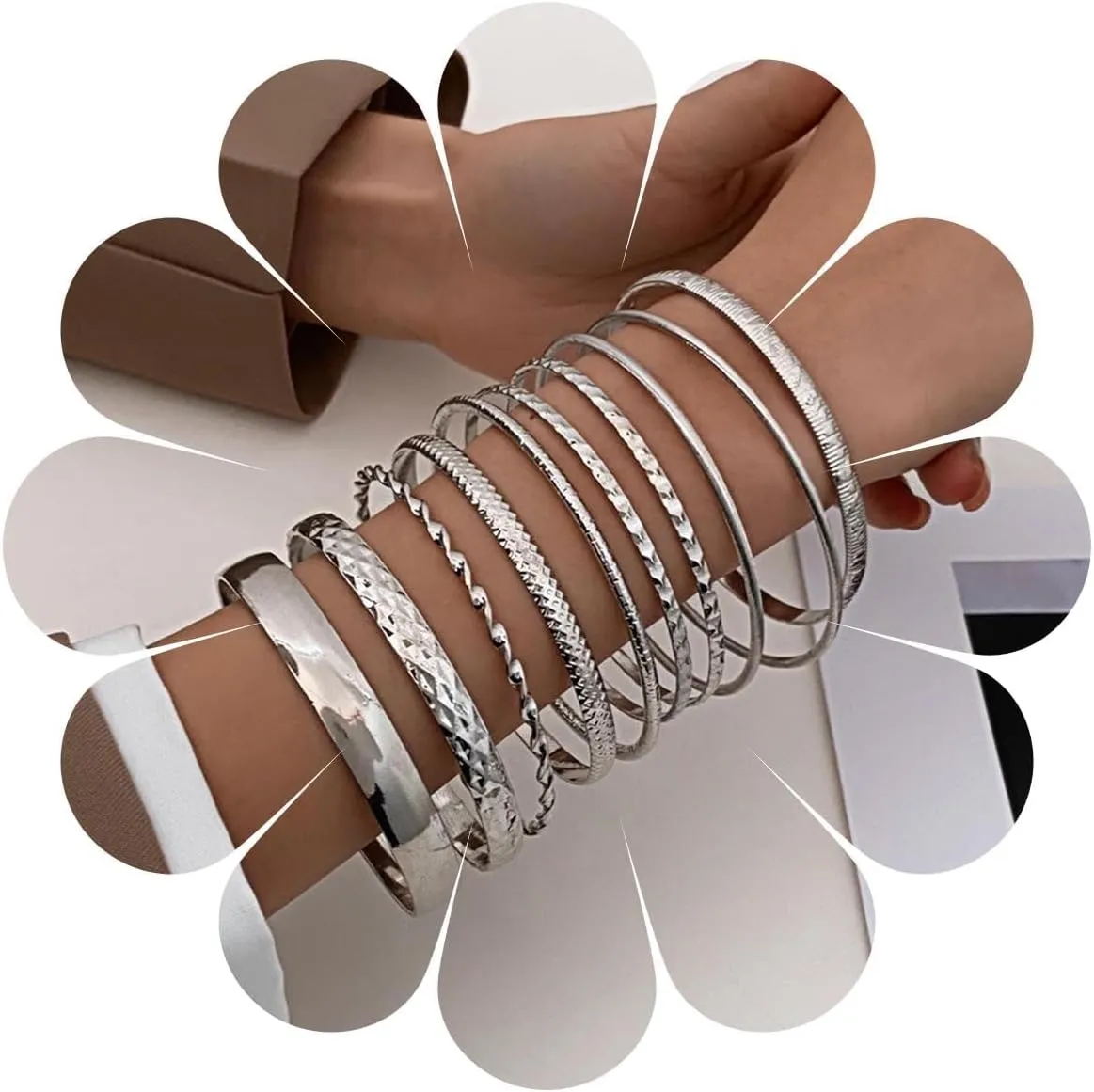 Boho Indian Multi Bangle Bracelet Sets Gold Layered Stacked Bangle Bracelet Multi Stackeble Textured Bangles Vintage Textured Round Bangle Jewelry for Women and Girls