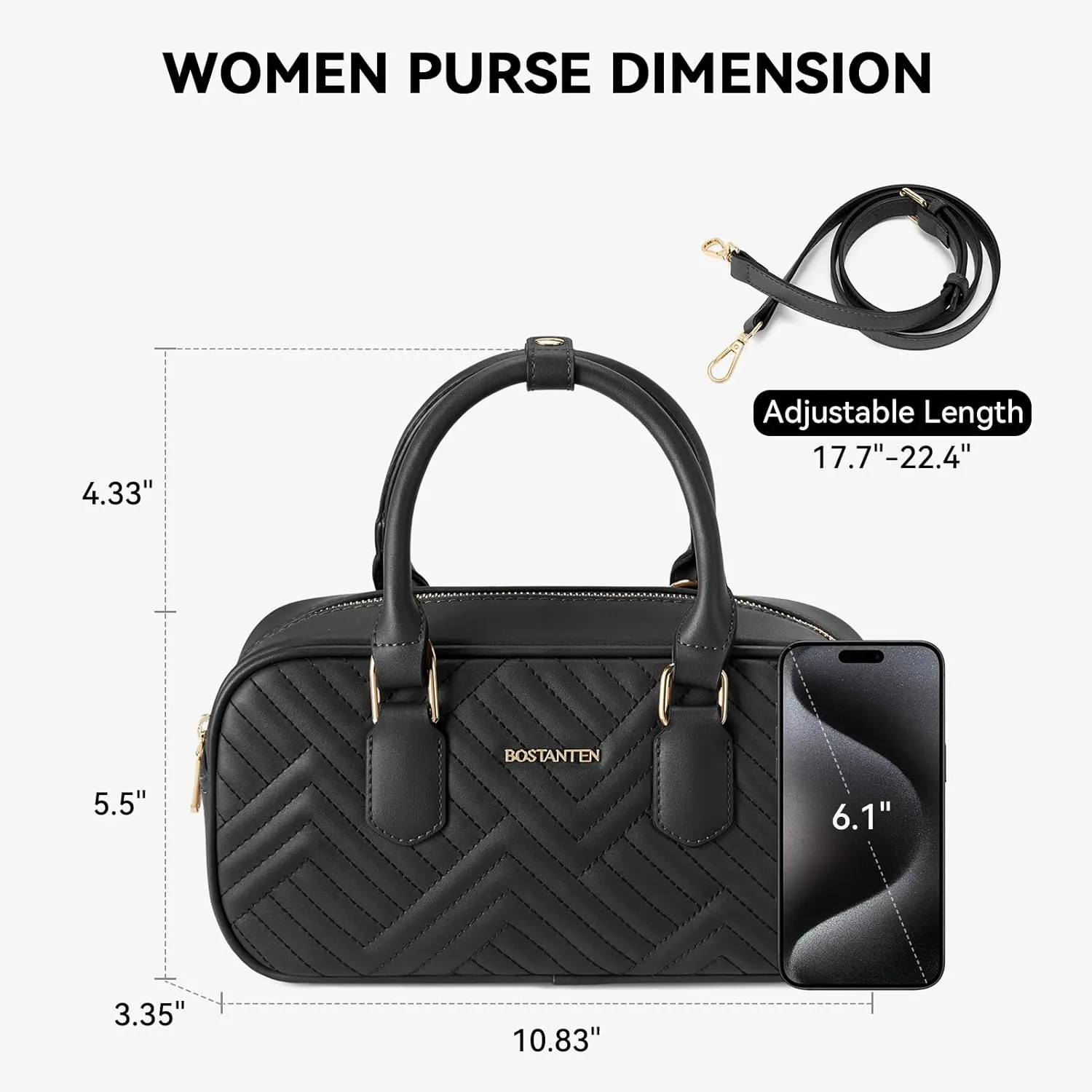 BOSTANTEN Vegan Leather Satchel Bag Quilted Crossbody Purses for Women Small Tote Shoulder Handbags with Detachable Strap