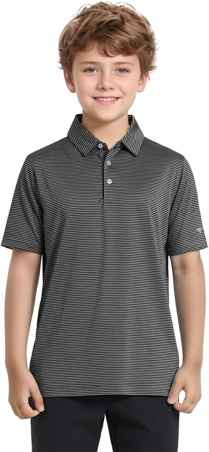 Boys Polo Shirts Short Sleeve Striped Performance Moisture Wicking Dry Fit Golf Shirts for Boys Youth Kids