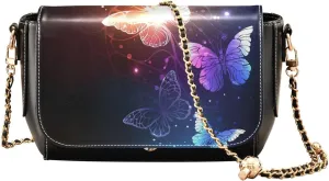 Butterflies Glow at Night Crossbody Bags for Women, Trendy Small Shoulder Bag, PU Leather Clutch Purse Underarm Handbag Satchel HandBag with Adjustable Metal Chain