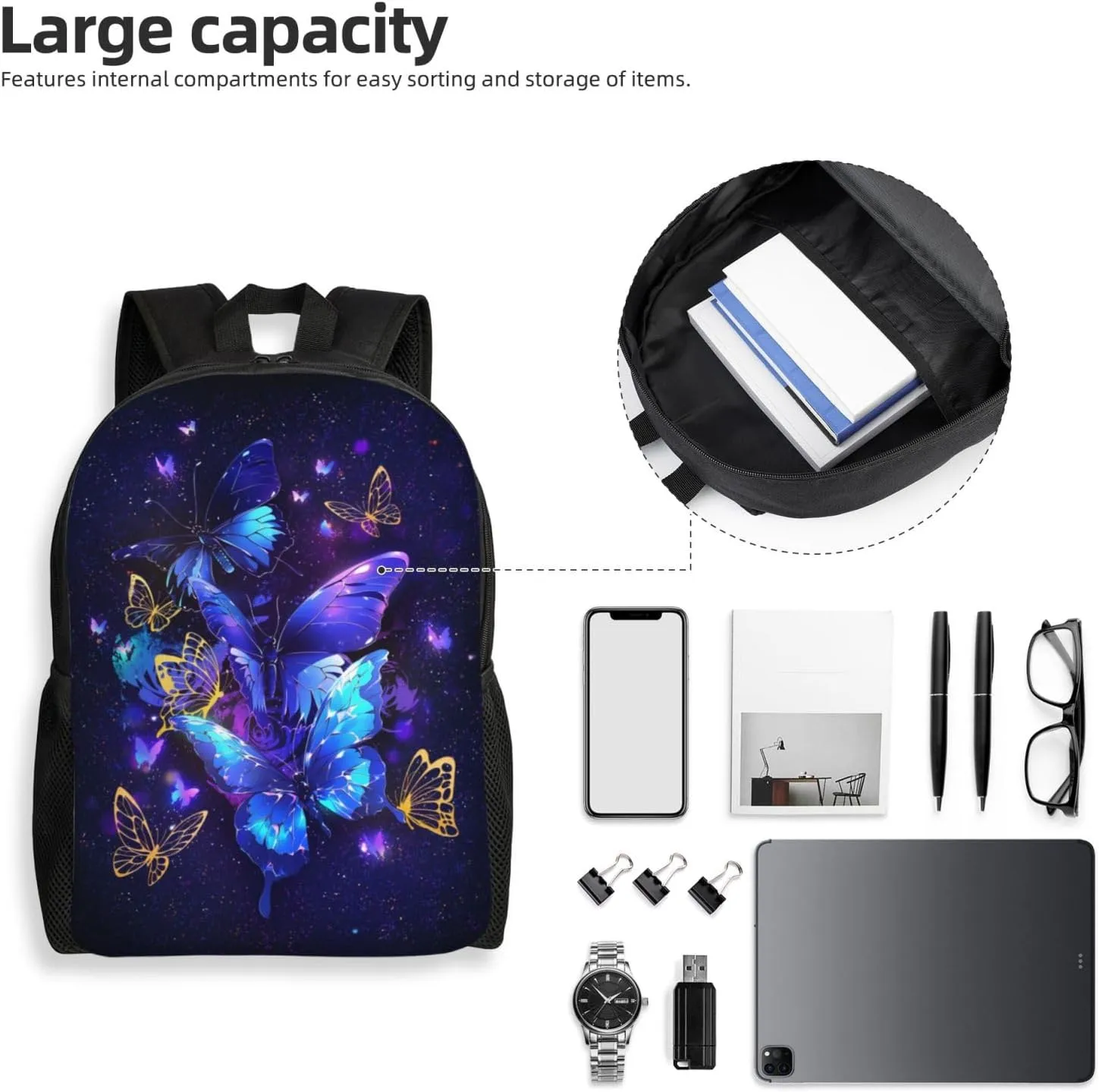 Butterfly Backpack 16.5 Inch - Water-Resistant High-Density Oxford Laptop Backpacks Stylish Design for Work Travel or Commute