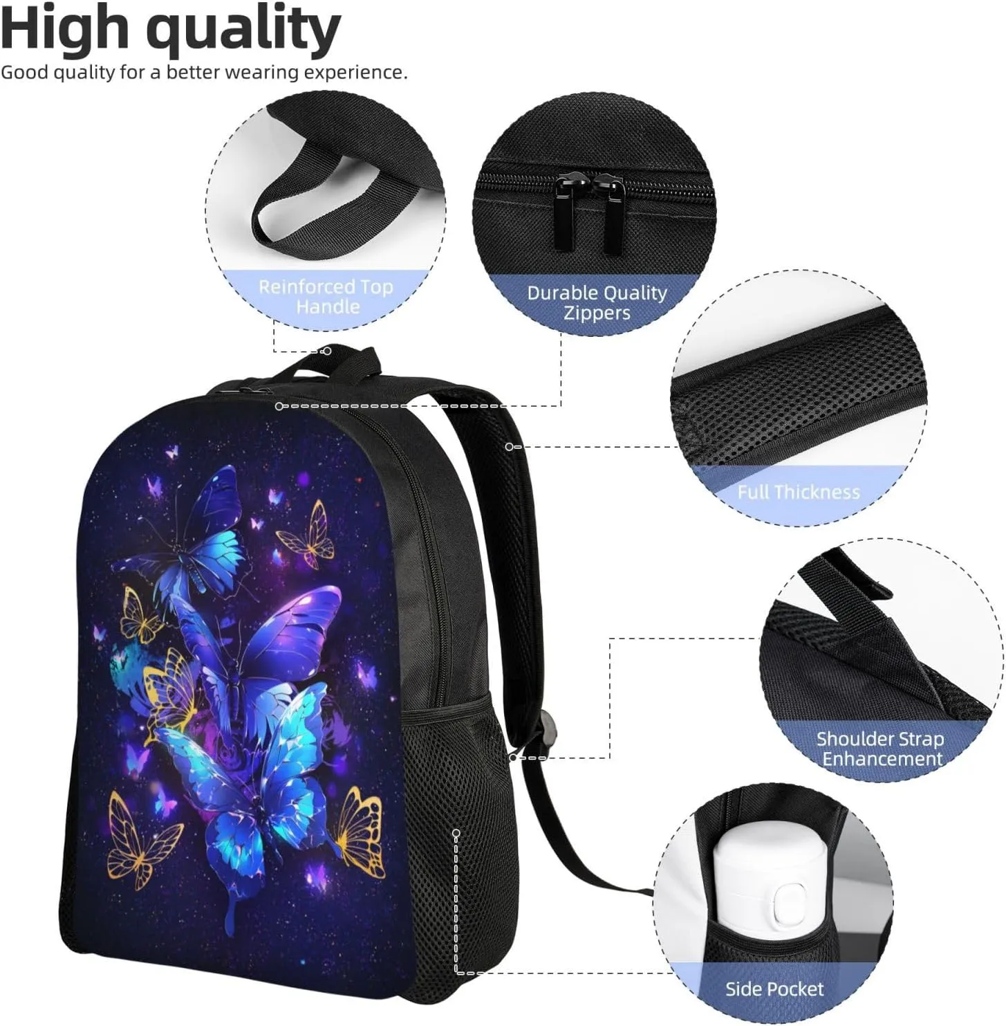 Butterfly Backpack 16.5 Inch - Water-Resistant High-Density Oxford Laptop Backpacks Stylish Design for Work Travel or Commute