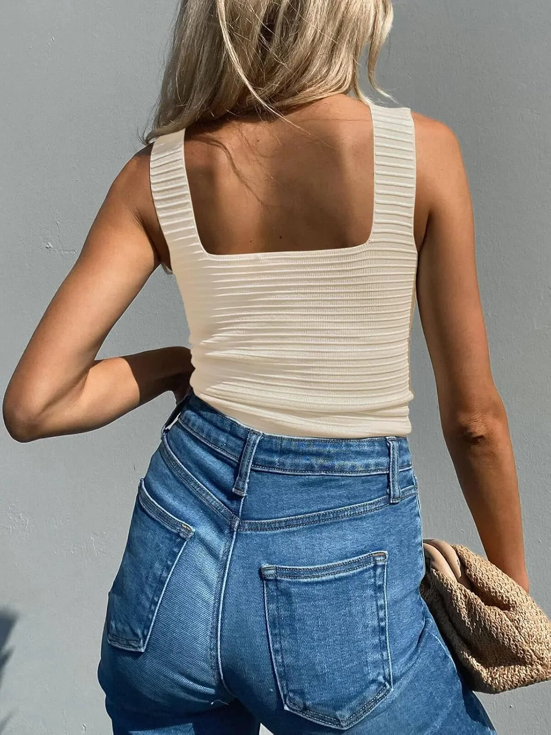 BZB Womens Ribbed Tank Tops 2025 Summer Sleeveless Square Neck Shirts Casual Slim Fitted Knit Shirts