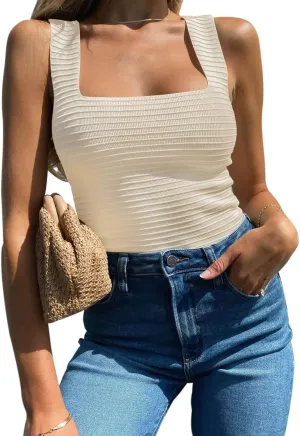 BZB Womens Ribbed Tank Tops 2025 Summer Sleeveless Square Neck Shirts Casual Slim Fitted Knit Shirts
