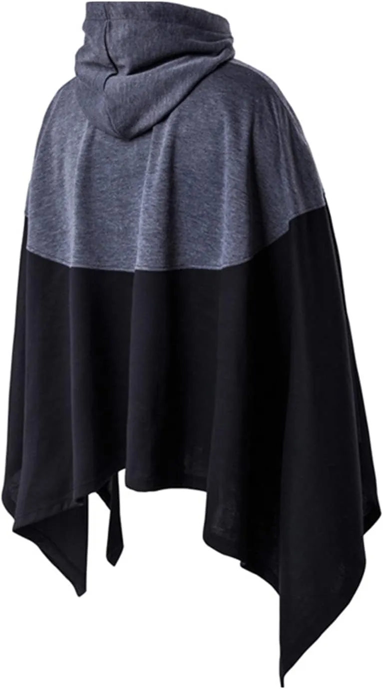 BZGTZT Unisex Hooded Cloak Fashion Color Block Drawstring Hoodie Cape Asymmetrical Oversized Batwing Sleeves Poncho Tops