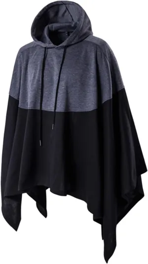 BZGTZT Unisex Hooded Cloak Fashion Color Block Drawstring Hoodie Cape Asymmetrical Oversized Batwing Sleeves Poncho Tops