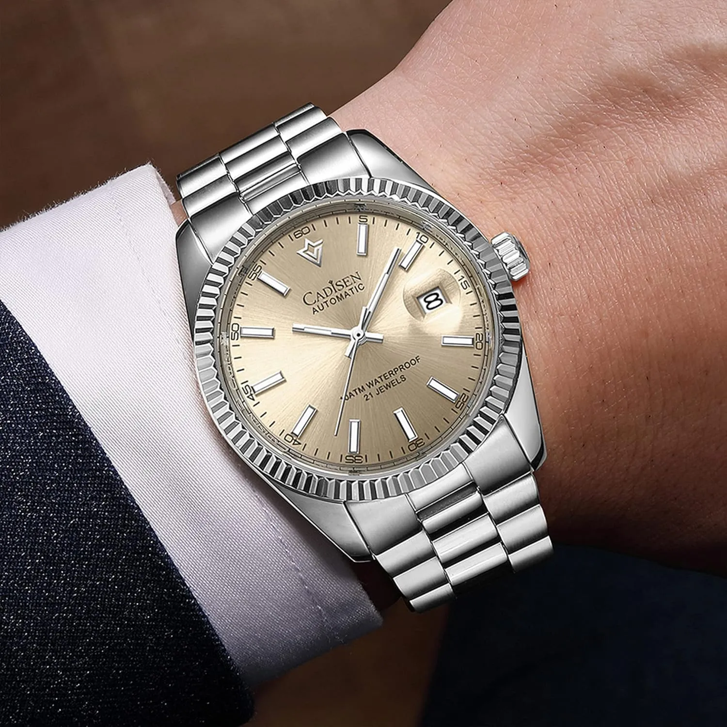 CADISEN Automatic Watches Men's Mechanical Business Waterproof Stainless Steel Wristwatch