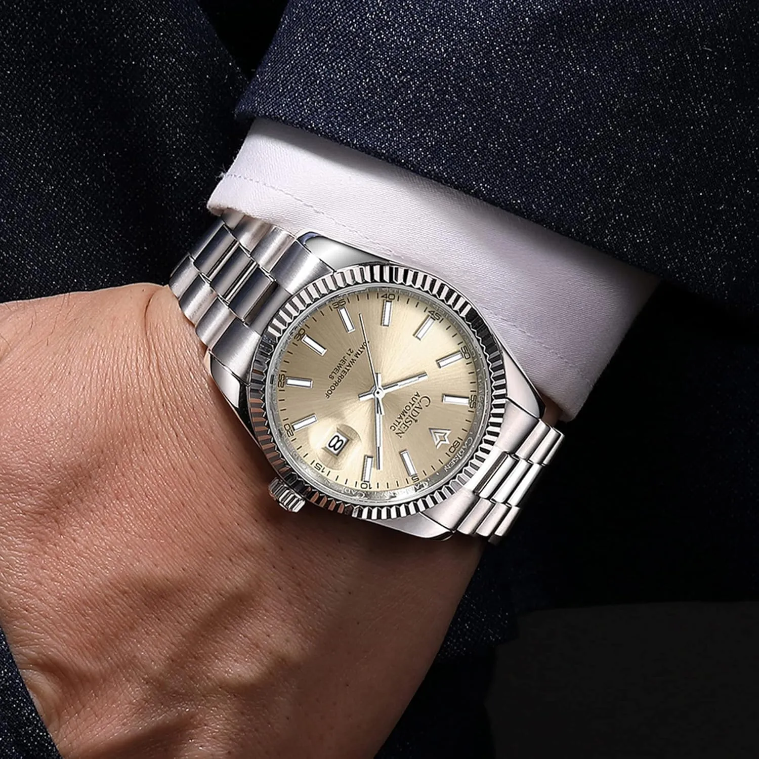 CADISEN Automatic Watches Men's Mechanical Business Waterproof Stainless Steel Wristwatch