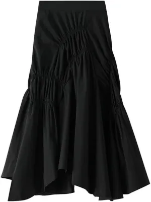 CAMDOM Womens A line Midi Skirt Irregular Pleated Large Hem Skirt