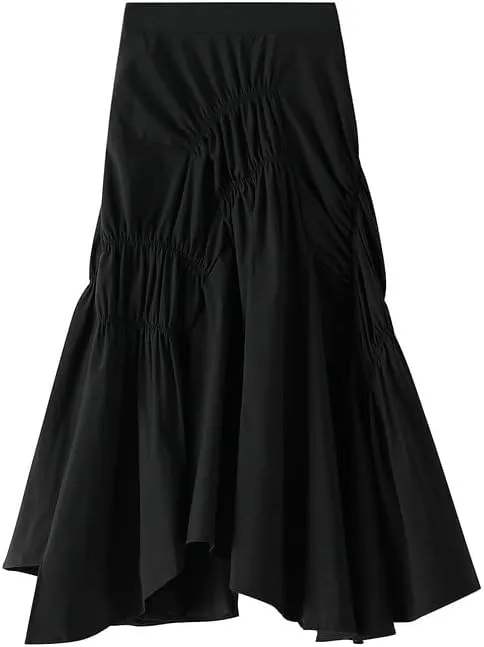 CAMDOM Womens A line Midi Skirt Irregular Pleated Large Hem Skirt