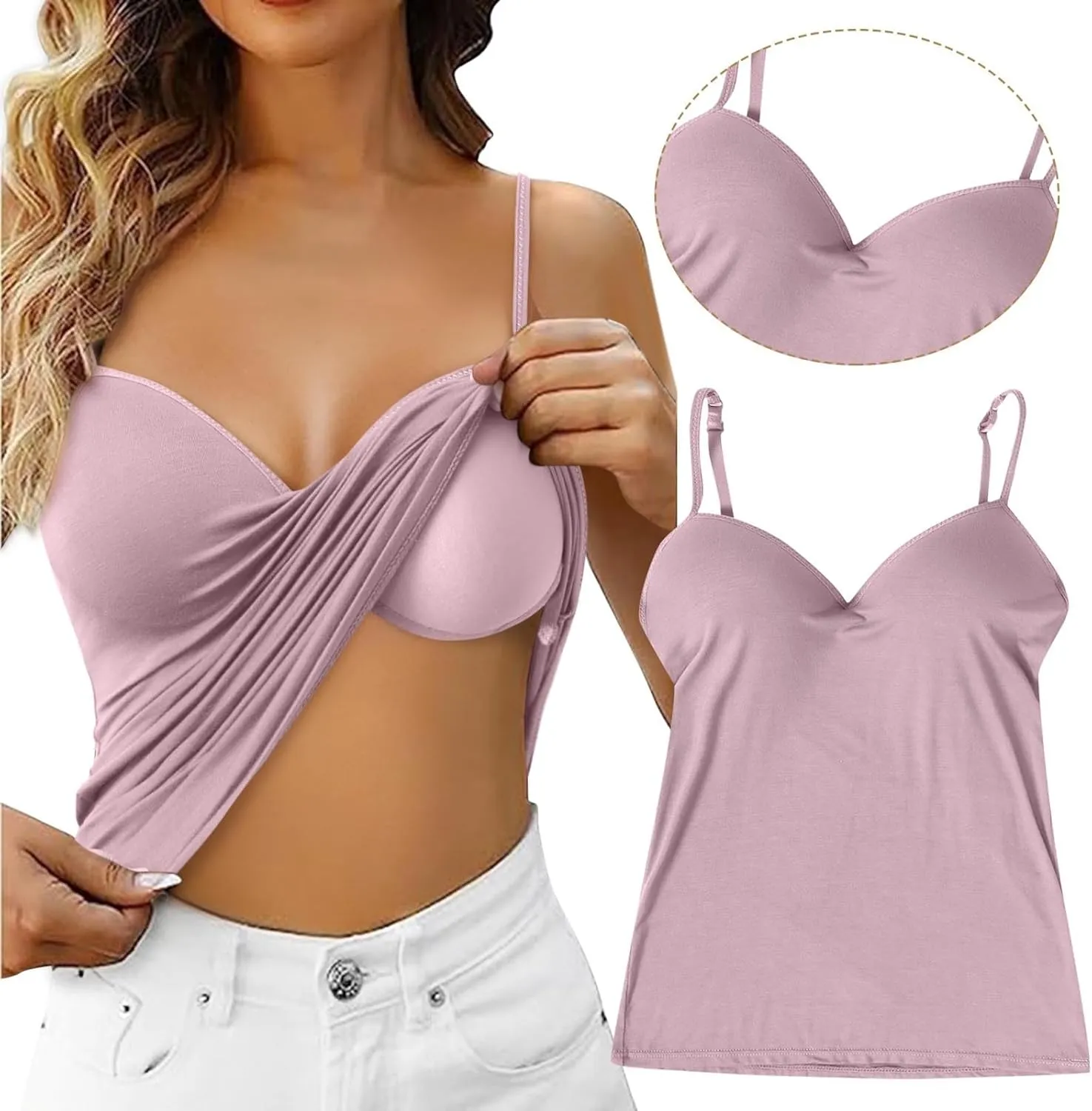 Camisole Tops for Women Built in Bra Spaghetti Strap Workout Yoga Shirts Basic Padded Tank Tops 2025 Summer Clothes